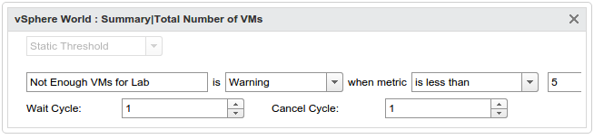 A custom symptom detecting too few VMs in my lab.