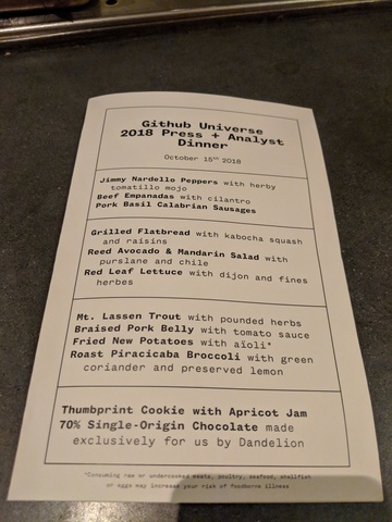 The Bar Agricole press and analyst dinner menu.