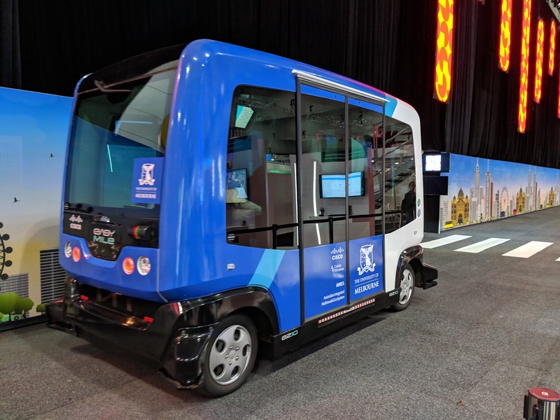 A prototype driverless bus/tram/car thing on the show floor at Cisco Live Melbourne