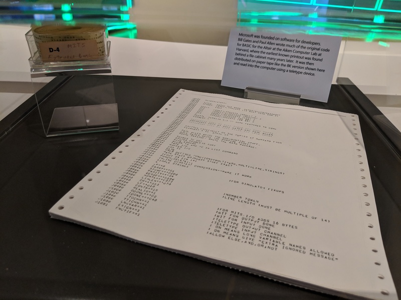 The earliest known printout of MS BASIC, on display at the Microsoft Visitor Center in Redmond, WA.