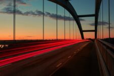 Light trails over a bridge